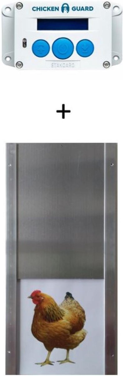 Chickenguard Standaard + alu luik medium Automatische hokopener op batterijen - met ingebouwde timer