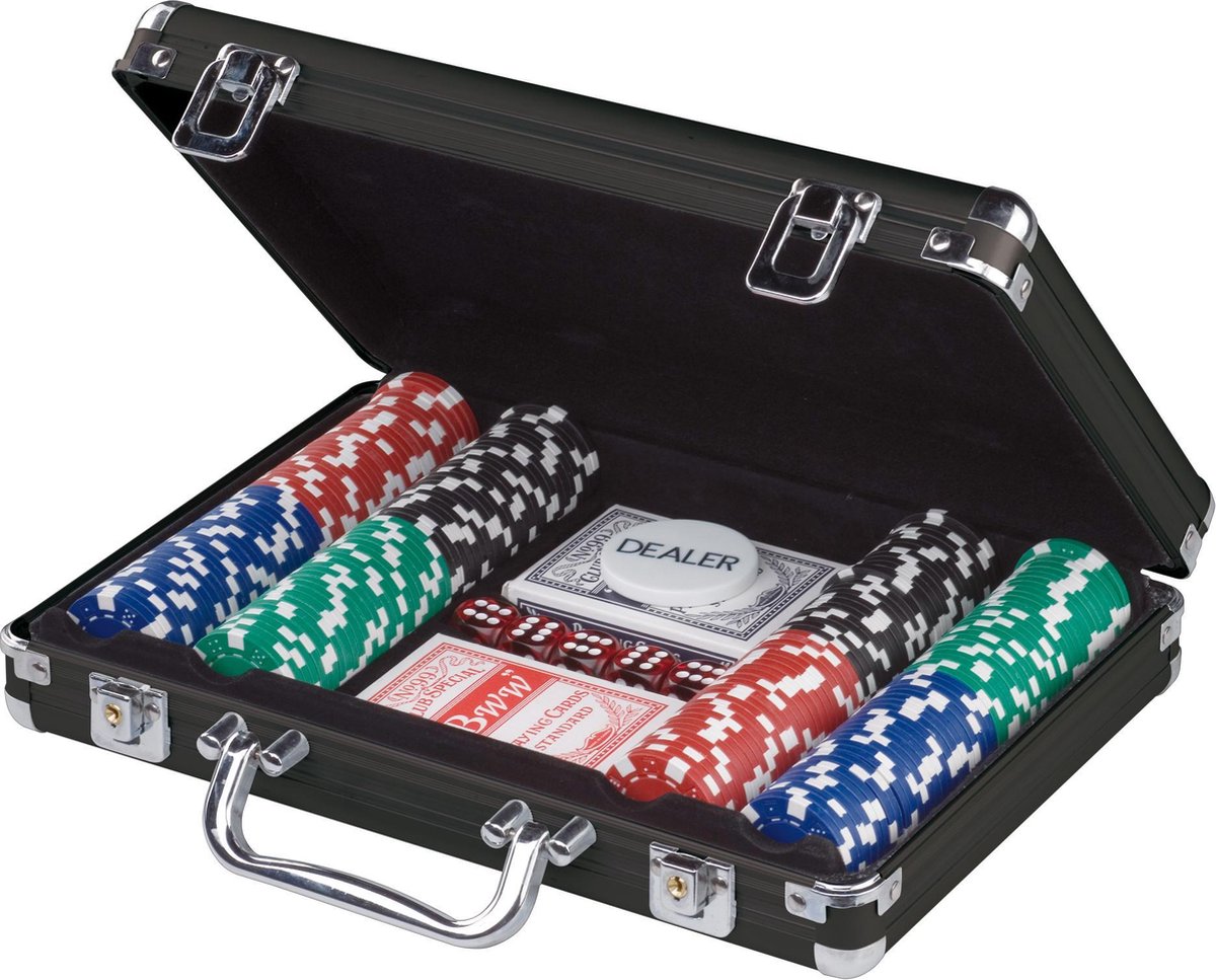 Pokerset 200 chips in zwarte aluminium koffer 11,5 gr Games
