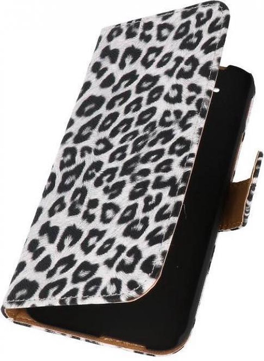 Luipaard Bookstyle Wallet Case Hoes - Hoesje Geschikt voor HTC One M8 Wit