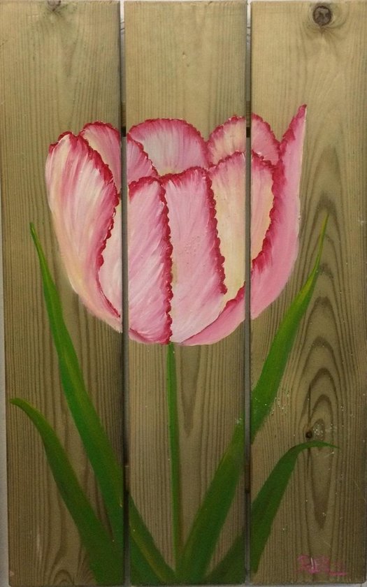 Panneau en bois "tulipe rose"