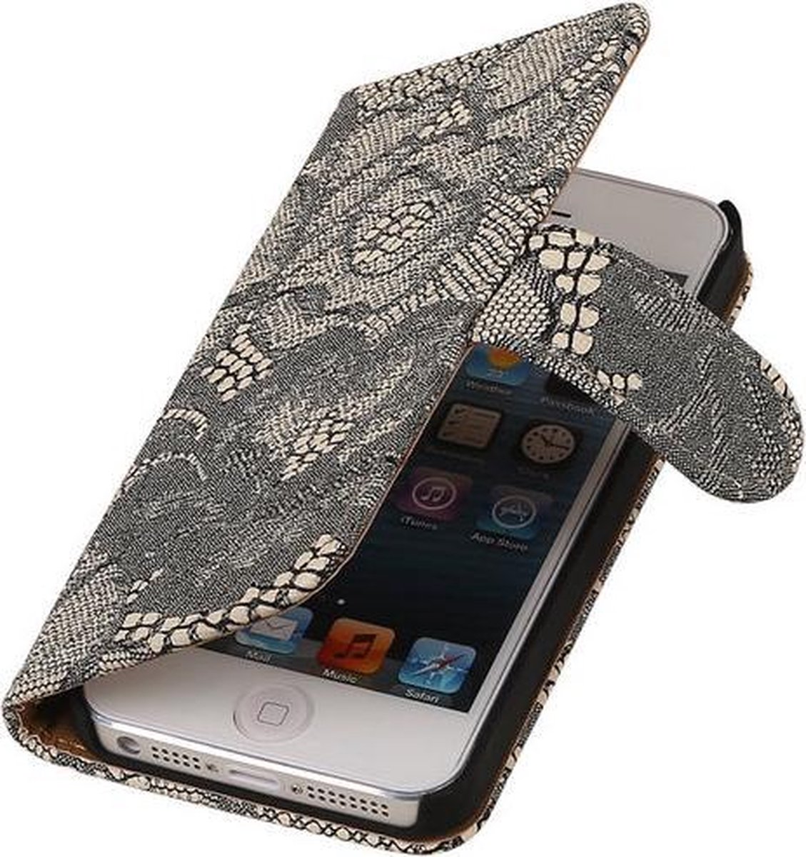 Beige Lace 2 booktype wallet cover hoesje voor Apple iPhone 5 / 5s