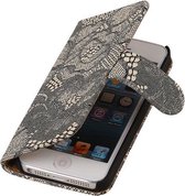 Beige Lace 2 booktype wallet cover hoesje voor Apple iPhone 5 / 5s / SE