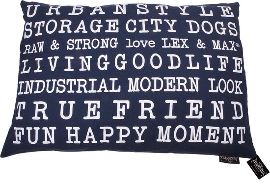 Lex & Max Tekst Urban - Losse hoes voor hondenkussen - Rechthoek - Indigo - 100x70cm