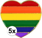 5x Regenboog gay pride kleuren metalen hartje pin/broche/badge 3 cm - Regenboogvlag LHBT accessoires