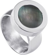 Quiges RVS Schroefsysteem Ring Zilverkleurig Glans 20mm met Verwisselbare Parelmoer Grijs Schelp 12mm Mini Munt