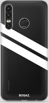 BOQAZ. Huawei P30 Lite hoesje - schuine strepen wit