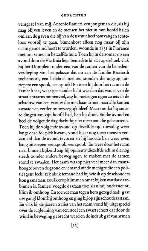 Gedachten, een boek over een spookverschijning aan het raam van een palazzo in Florence.