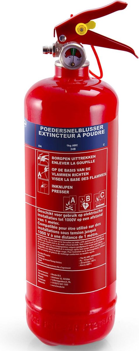 Alecto ABP-1 Poeder brandblusser 1kg - ideaal voor thuis - auto - boot
