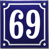 Emaille huisnummer blauw/wit nr. 69