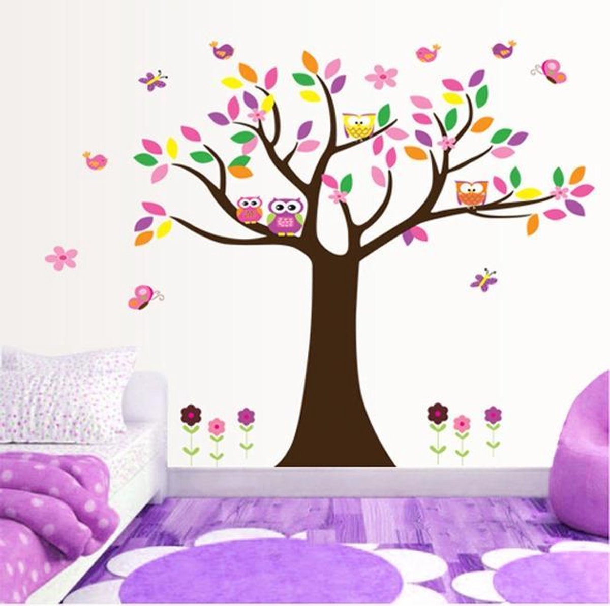 Muursticker boom uil