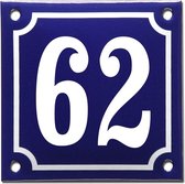 Emaille huisnummer blauw/wit nr. 62