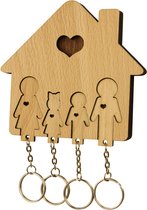 MiMi Innovations® Sleutelhouder van hout met 4 sleutelhangers - Sleutelrek - Wandmontage - Decoratief - Familie met Zoon en Dochter