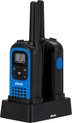 foto van Walkie talkie bijv. Alecto FR-125 Walkie Talkie 7 km - Inclusief laadstation en oplaadbare batterijen - Zwart / Blauw