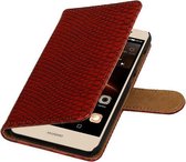 Rood Slang booktype wallet cover hoesje voor Huawei Y6 II Compact