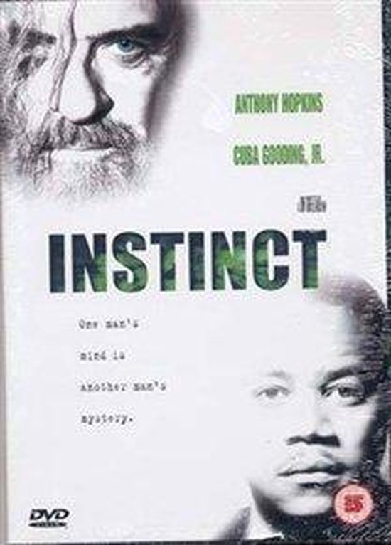 Poster van de film Instinct met close-ups van Anthony Hopkins en Cuba Gooding Jr. Boven de titel staat "ANTHONY HOPKINS CUBA GOODING JR.".
