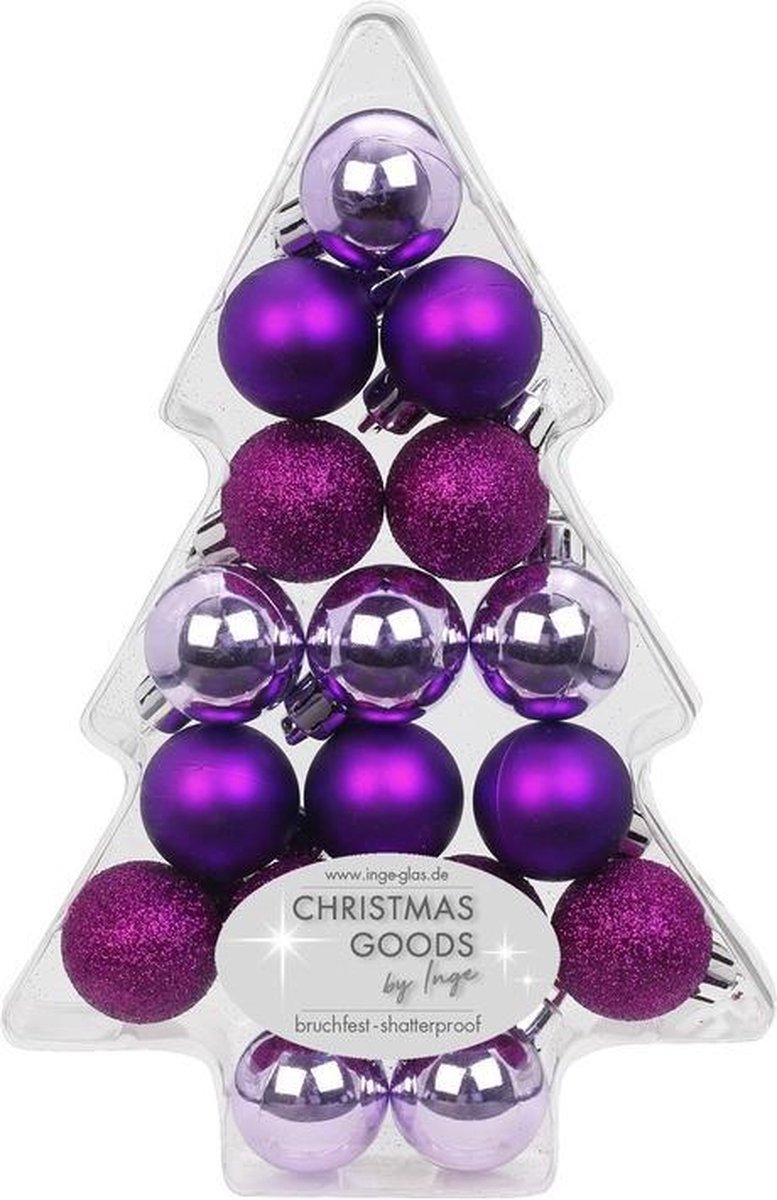 17x Paarse kunststof kerstballen pakket 3 cm Kerstboomversiering paars bol