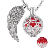 Quiges Engelenroeper 18mm Bolhouder met Ketting 90cm en Bolletje - Dames - Zilverkleurig Hartjes - EBS18185