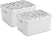 Sunware Sigma Home Opbergbox - 32L - 2 Boxen + 2 Deksels - Wit/Triangel