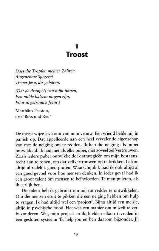 Tekstpagina met kopje '1 Troost', een gedicht en de tekst 'Matthäus Passion, aria 'Buss und Reu''.