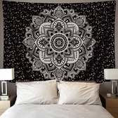 Mandala kleed - Mandala Wandkeed -Mandala Tafeldecoratie - Zwart met Wit - 150x130CM
