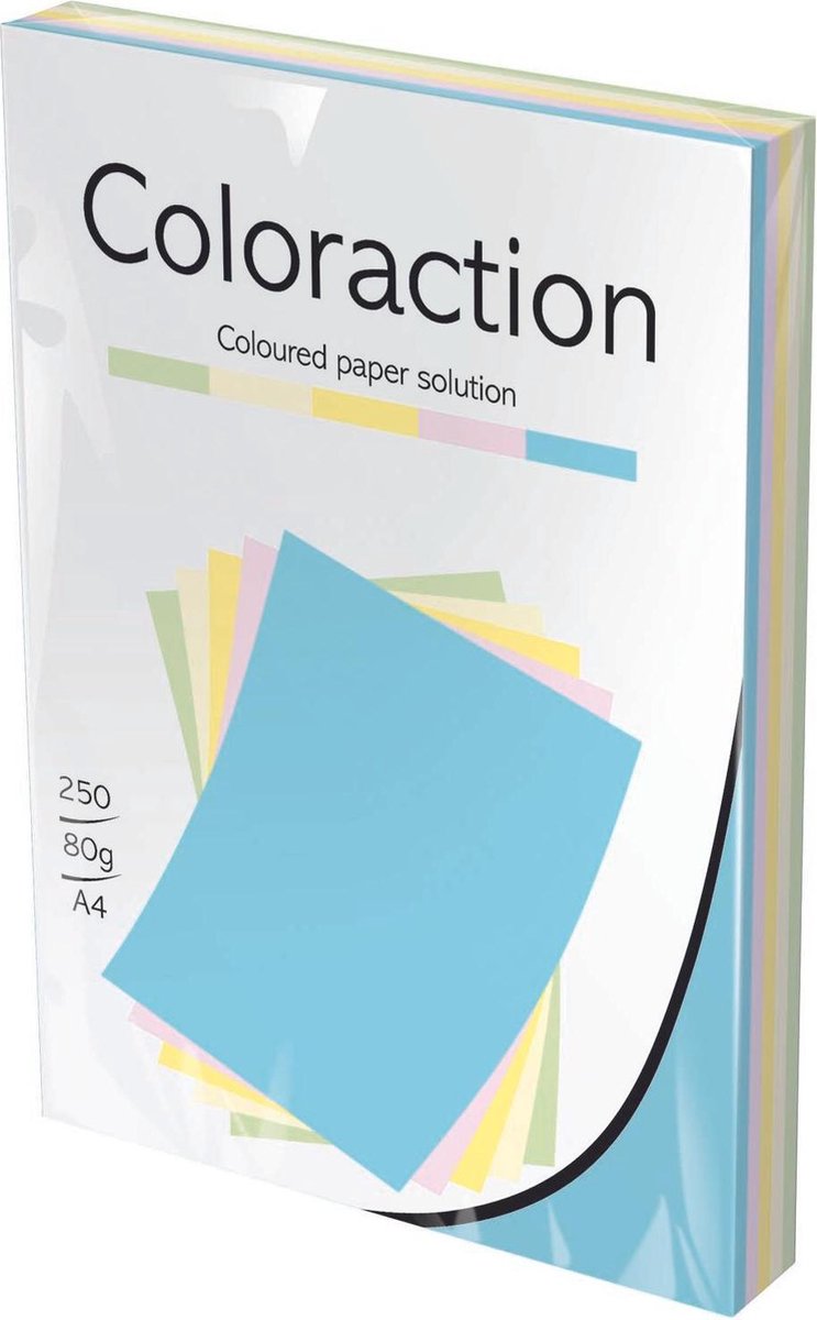 Coloraction Rainbow gekleurd kopieerpapier A4 80 gram assorti Pastel kleuren 250 vel