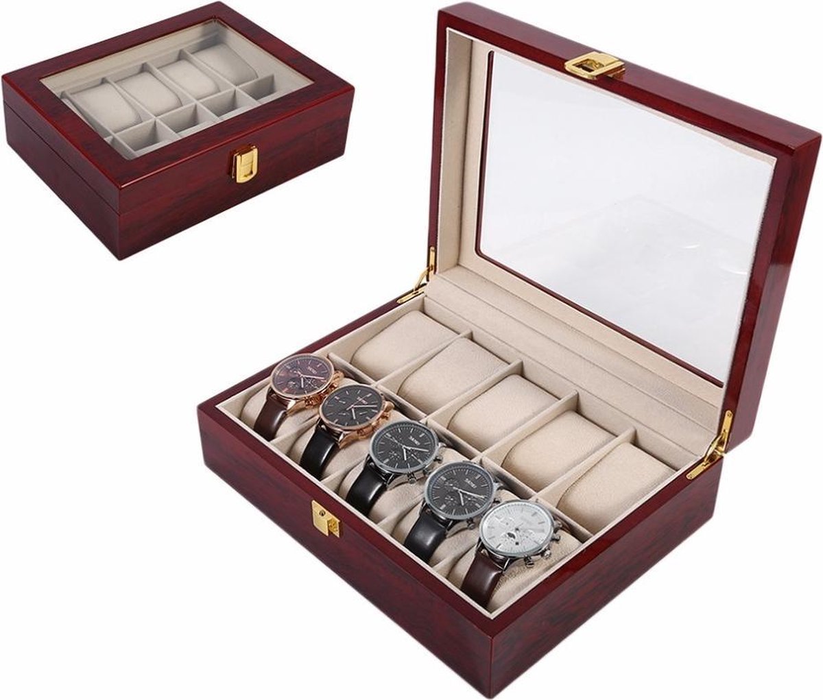 Luxe Horlogedoos - hout - geschikt voor 10 stuks | bol.com