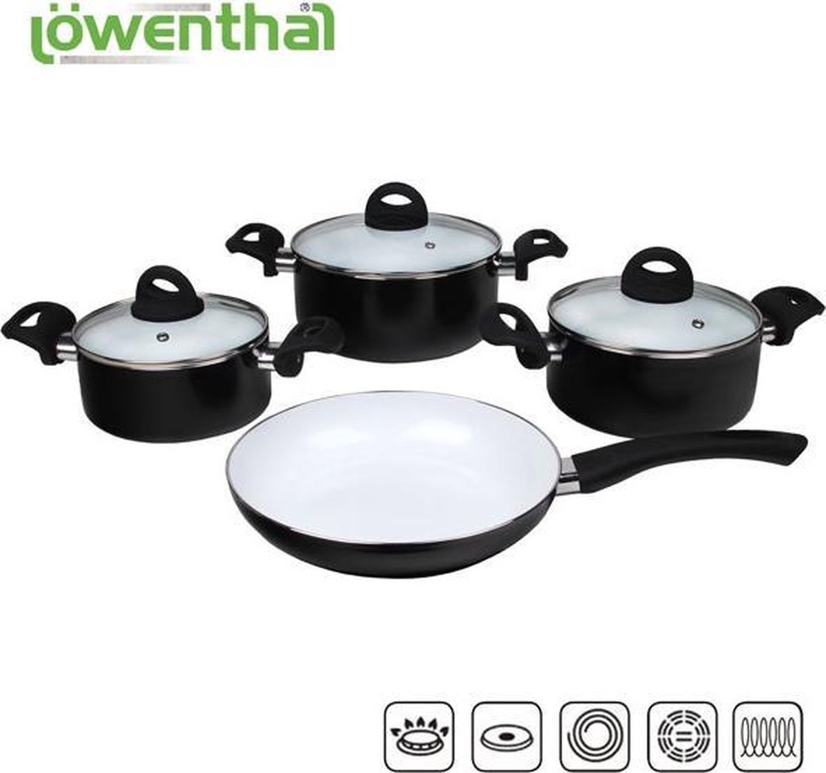 Lowenthal pannen 7delige keramische pannenset Antiaanbak coating laag Zwart