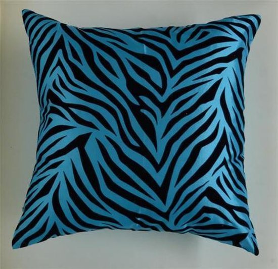 Sierkussen vierkant / 70% Zijde, 30% Polyester / Aqua Blauw / 45x45 cm / Zebra print