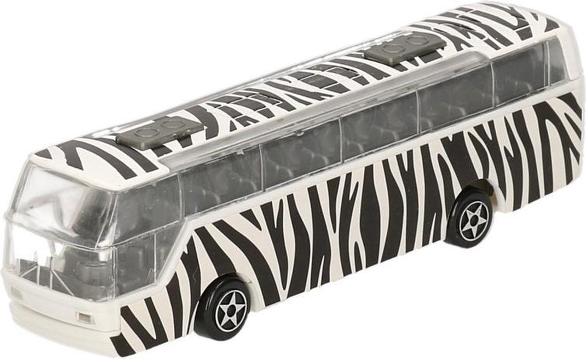 Bus safari speelgoedauto zebra print 14 cm