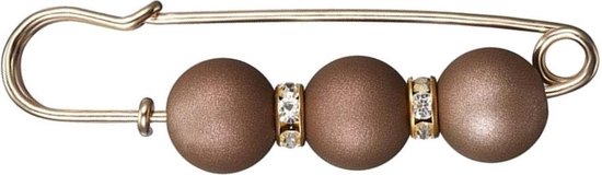 Fako Bijoux® - Broche décorative / Broche écharpe - Perles & Strass - 72mm - Marron