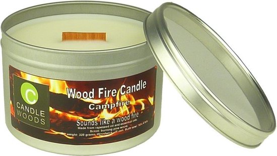 Candle Woods grote knetterende houtvuur kaars Pure in blik met deksel en  houtlont.... | bol.com