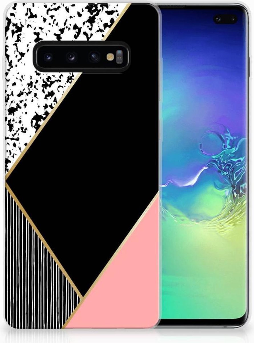 Samsung Galaxy S10 Plus TPU Hoesje Zwart Roze Vormen