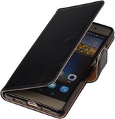 Zwart Pull-Up PU booktype wallet cover hoesje voor Huawei P9