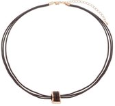 Korte ketting zwart 44cm lengte met 3 rijen waxkoord en ronde hanger 16mm