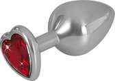 You2Toys – Aluminium Buttplug 85 gram met Hartvorm Basis en Rode Edelsteen – Zilver