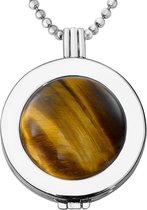 Quiges - Munthouder met Ketting en Munt 33mm Tiger's Eye Bruin - Zilverkleurig - ERHS811