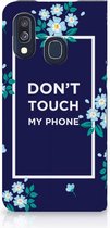 Geschikt voor Samsung Galaxy A40 Standcase Hoesje Flowers Blue DTMP