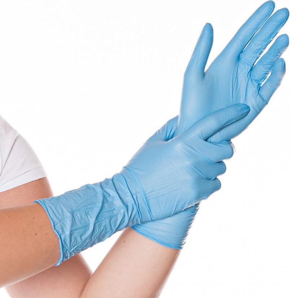 Hygostar nitril handschoenen wegwerp poedervrij lange manchet 30 cm blauw  maat S | bol.com