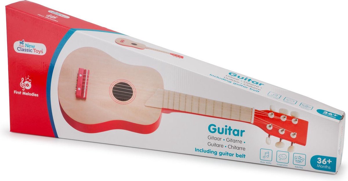 New Classic Toys Guitare Enfant Deluxe Rouge Avec Livre De Musique - Instrument Débutants En Bois