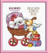 Borduurpakket Geboortecertificaat Meisje Kat In Kinderwagen - Oven