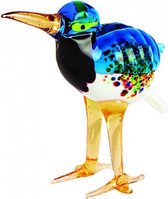Glazen beeldje - Vogel met lange snavel - ijsvogel - 7x 3,5 x 7 cm - Glazen dieren decoratie - Blauw - wit