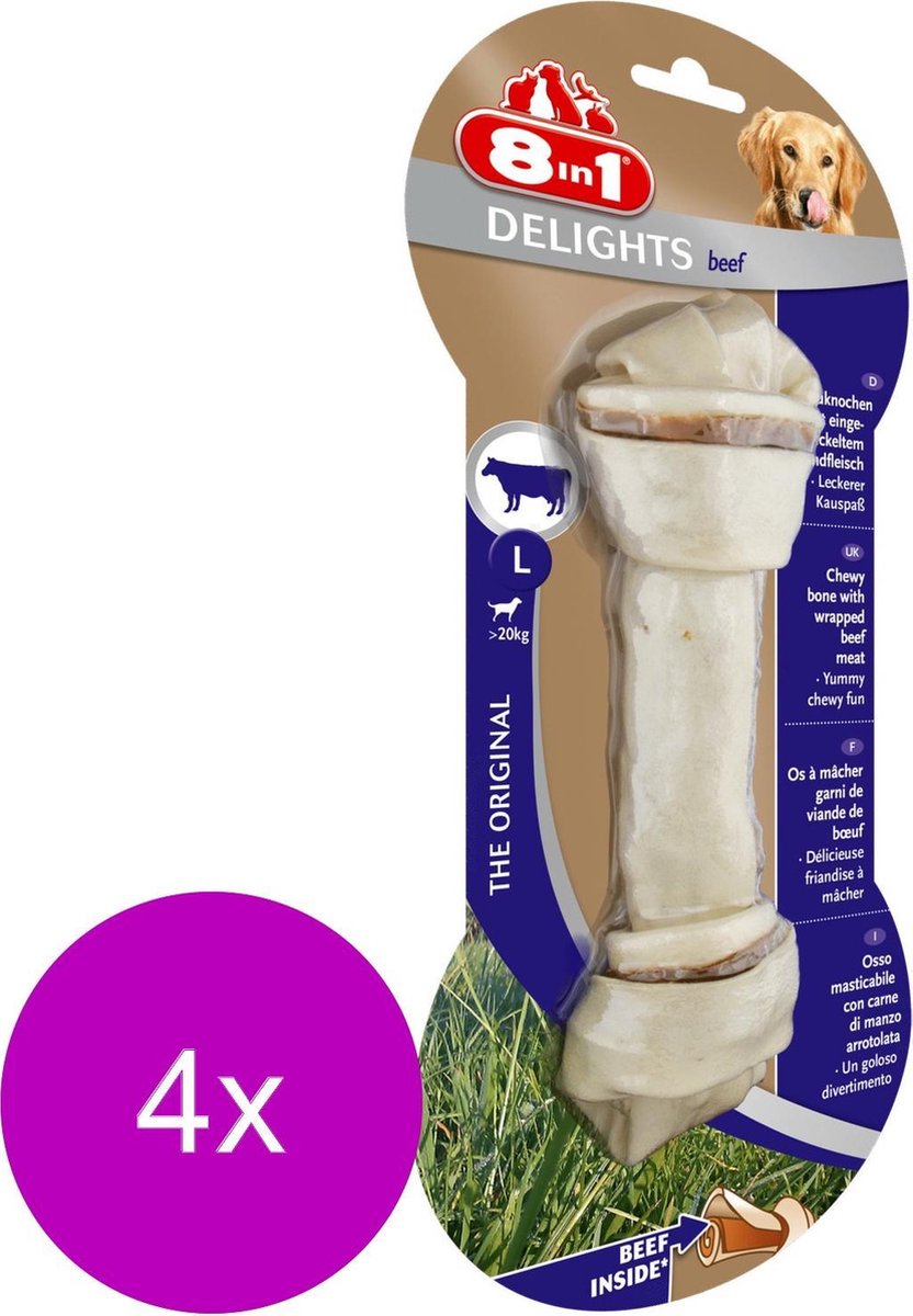 8in1 Delights Kauwknook Rundvlees - Hondensnacks - 4 x Large
