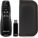 LifeGoods Draadloze USB Presenter - Wireless Presentatie Klikker met Laser Pointer - Presentatie Afstandsbediening met Bescherm Hoes - 20 Meter Bereik - Windows/Apple/Mac/Powerpoint/Prezi/Keynote - Zwart