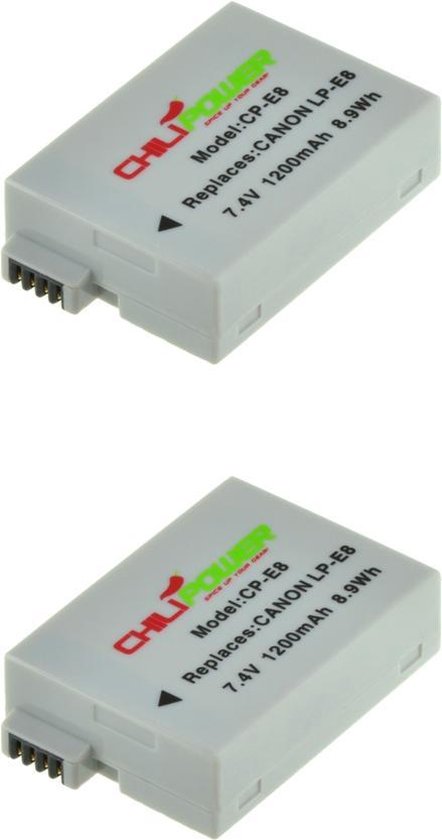 Canon LP-E8 accu 1300mAh 2-pack voor EOS 550D 600D 650D 700D inclusief beschermkapjes