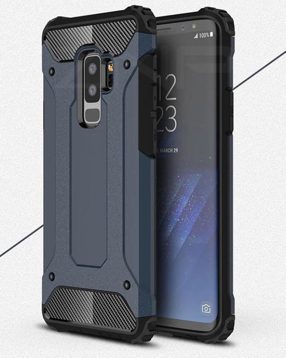 Robuuste backcover van beschermende TPU siliconen en stevig Kunststof - Samsung S9 - zwart / navy blauw