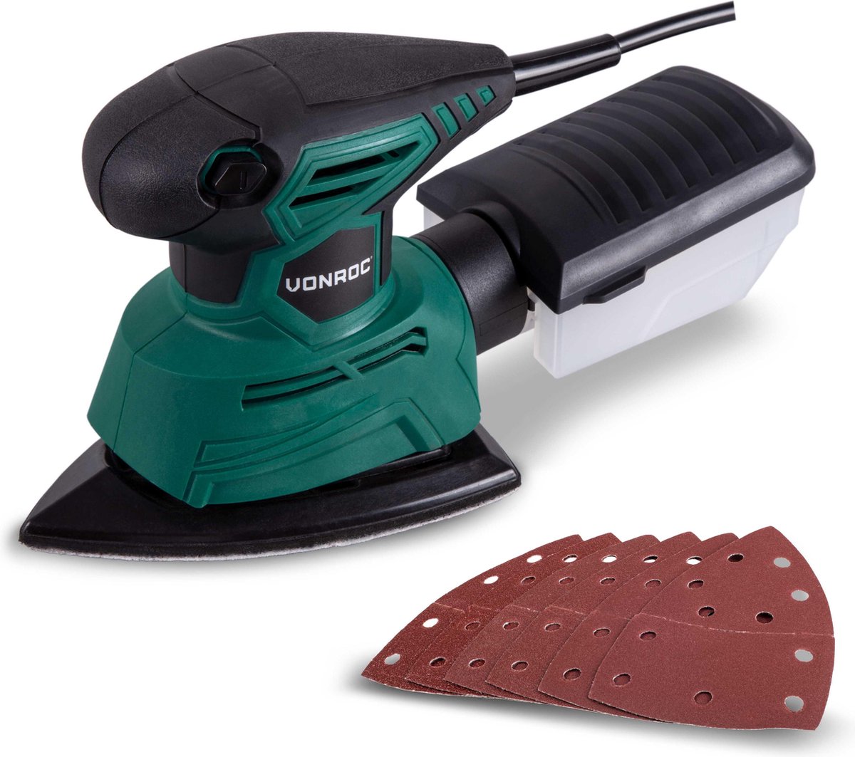 VONROC PS501AC Multischuurmachine Palmschuurmachine 130W Met stofopvangbox & 6 stuks schuurpap