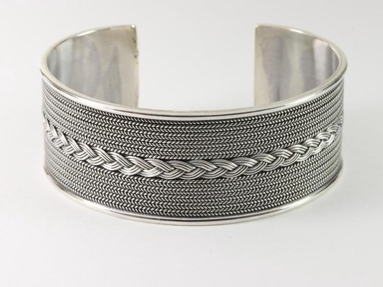 Brede zilveren klemarmband met vlechtmotief fijne bol.com