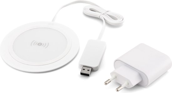 Caliber Draadloze Oplader - Wireless Charger - Inclusief kabel en Adapter - QC 3.0 Snellader - Geschikt voor Smartphone - Wit (PSQ10C-W)