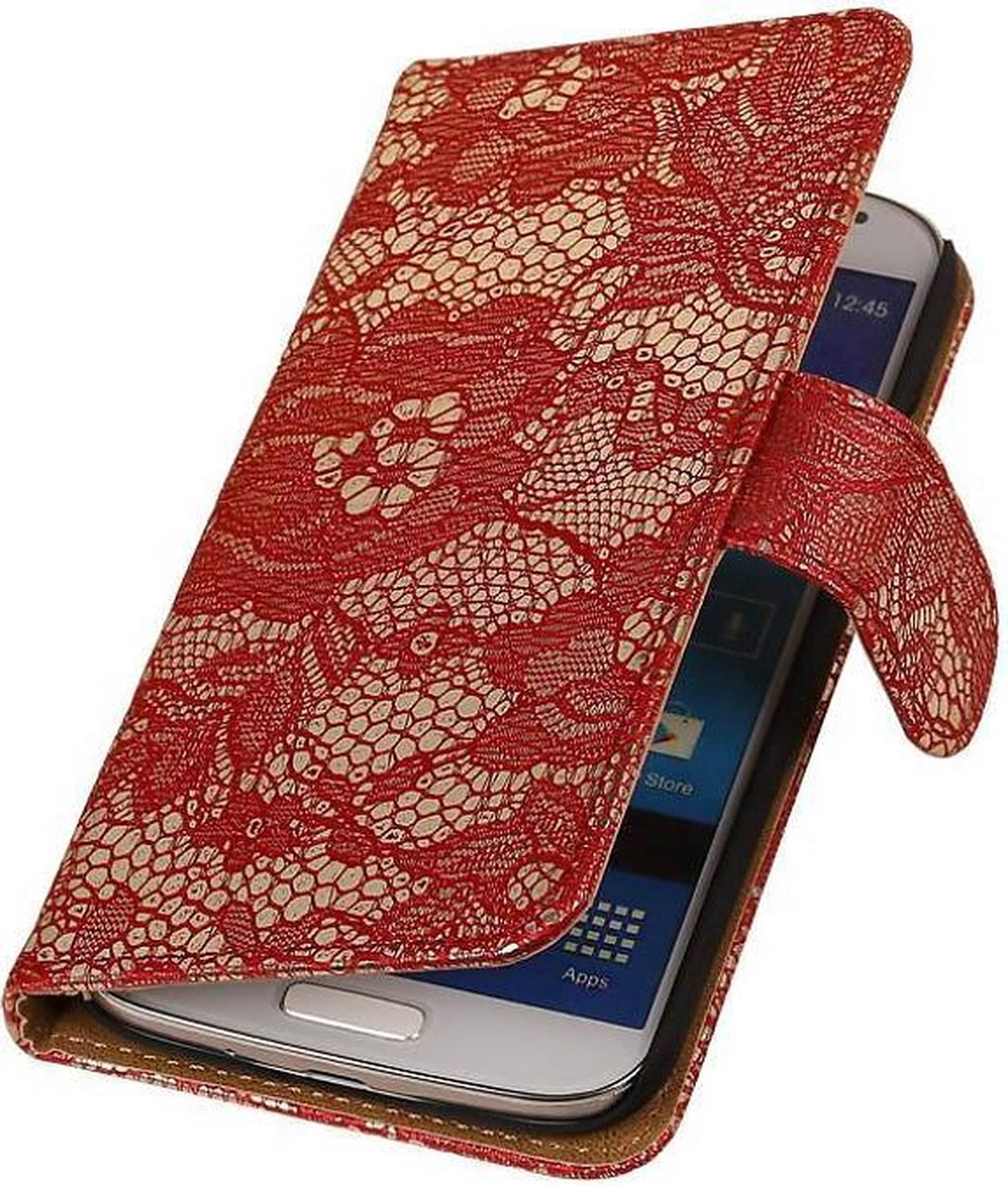Lace Bookstyle Wallet Case Hoesjes Geschikt voor Samsung Galaxy S4 i9500 Rood