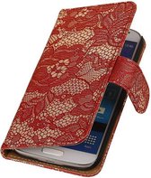 Mobieletelefoonhoesje - Samsung Galaxy S4 Hoesje Bloem Bookstyle Rood